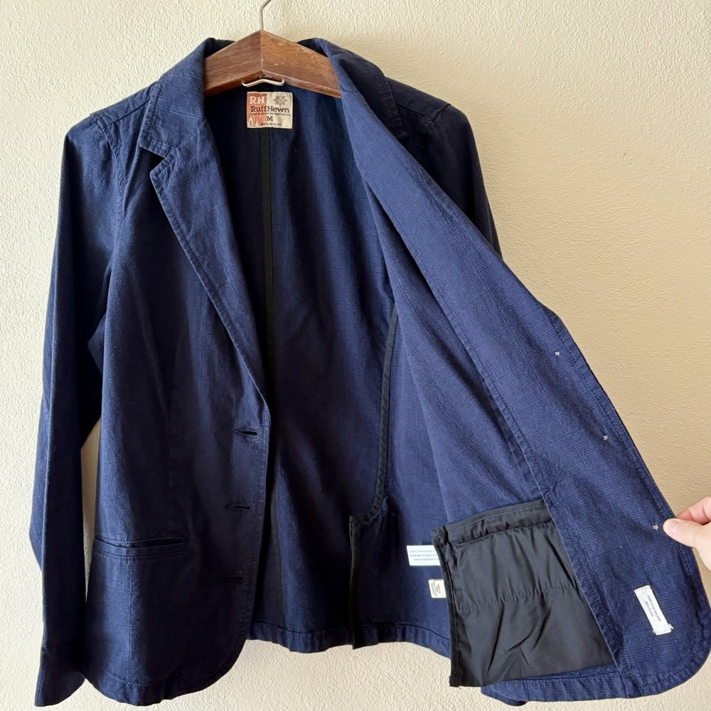 NEW Ruff Hewn 100% cotton casual blazer jacket in navy plaid - Picture 4 of 12